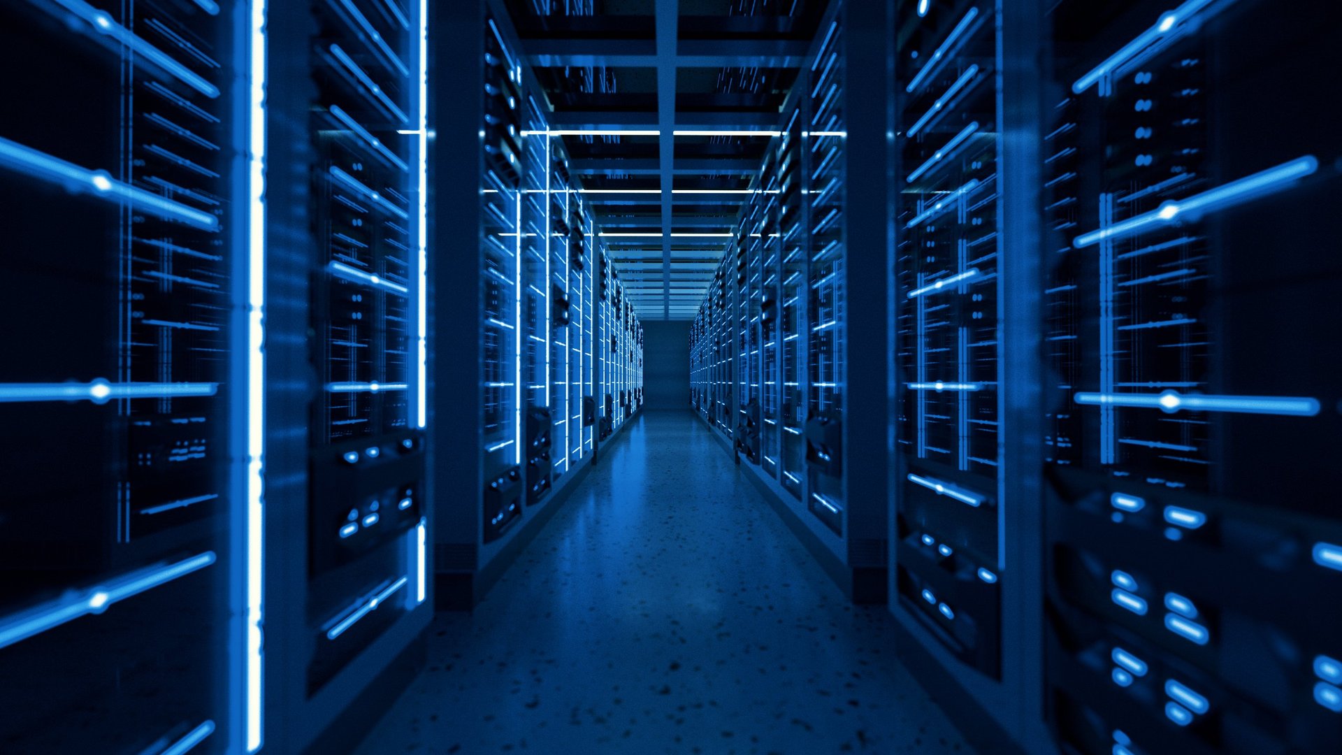 Server racks in computer network security server room data center