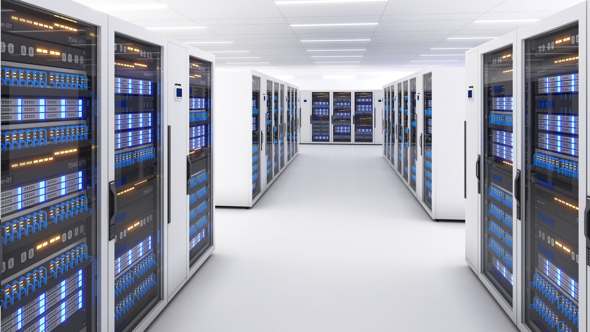 Shot of Data Center With Multiple Rows of Fully Operational Server Racks. Modern Telecommunications,Data center cooling,server room,3d rendering